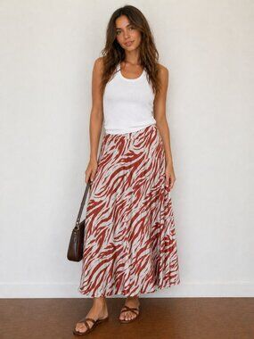 $188 Rails Anya Rust Zebra Print Midi Skirt Small Flowy Lined